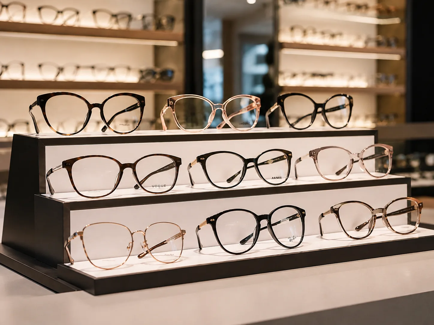 Vitrine de armações de óculos de grau na Cass Vision Óptica